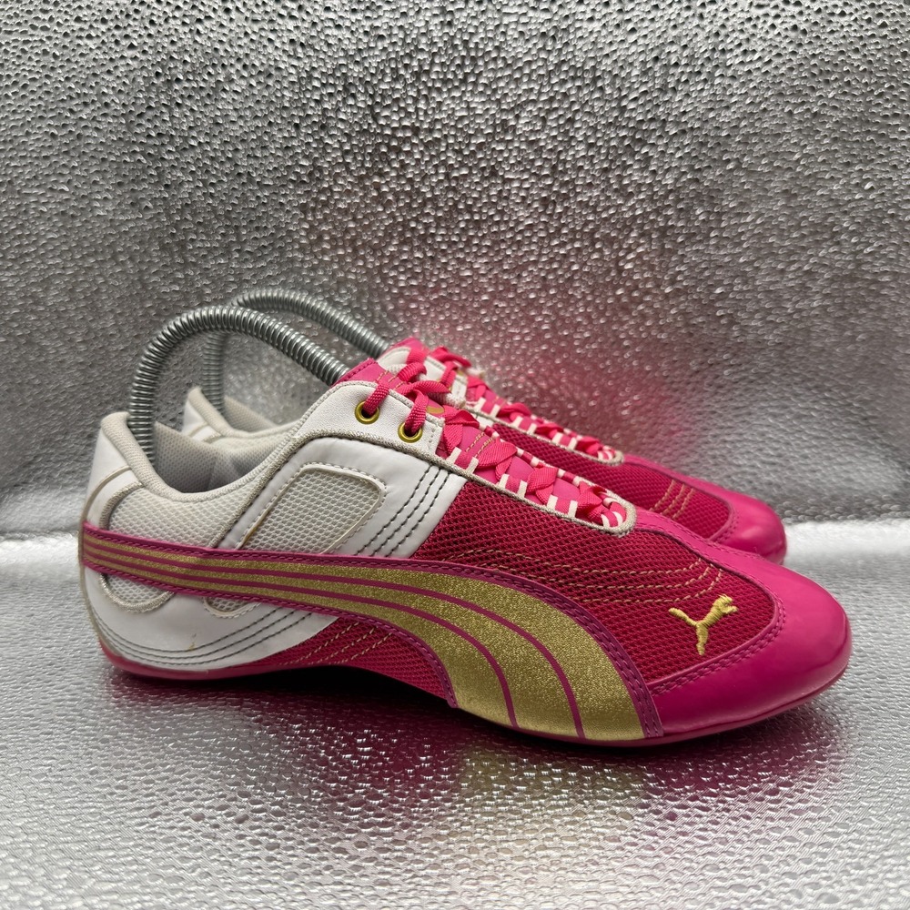 Size 6 Puma Eco Ortholite Pink Gold Womens Driving Athletic Shoes 355000-07